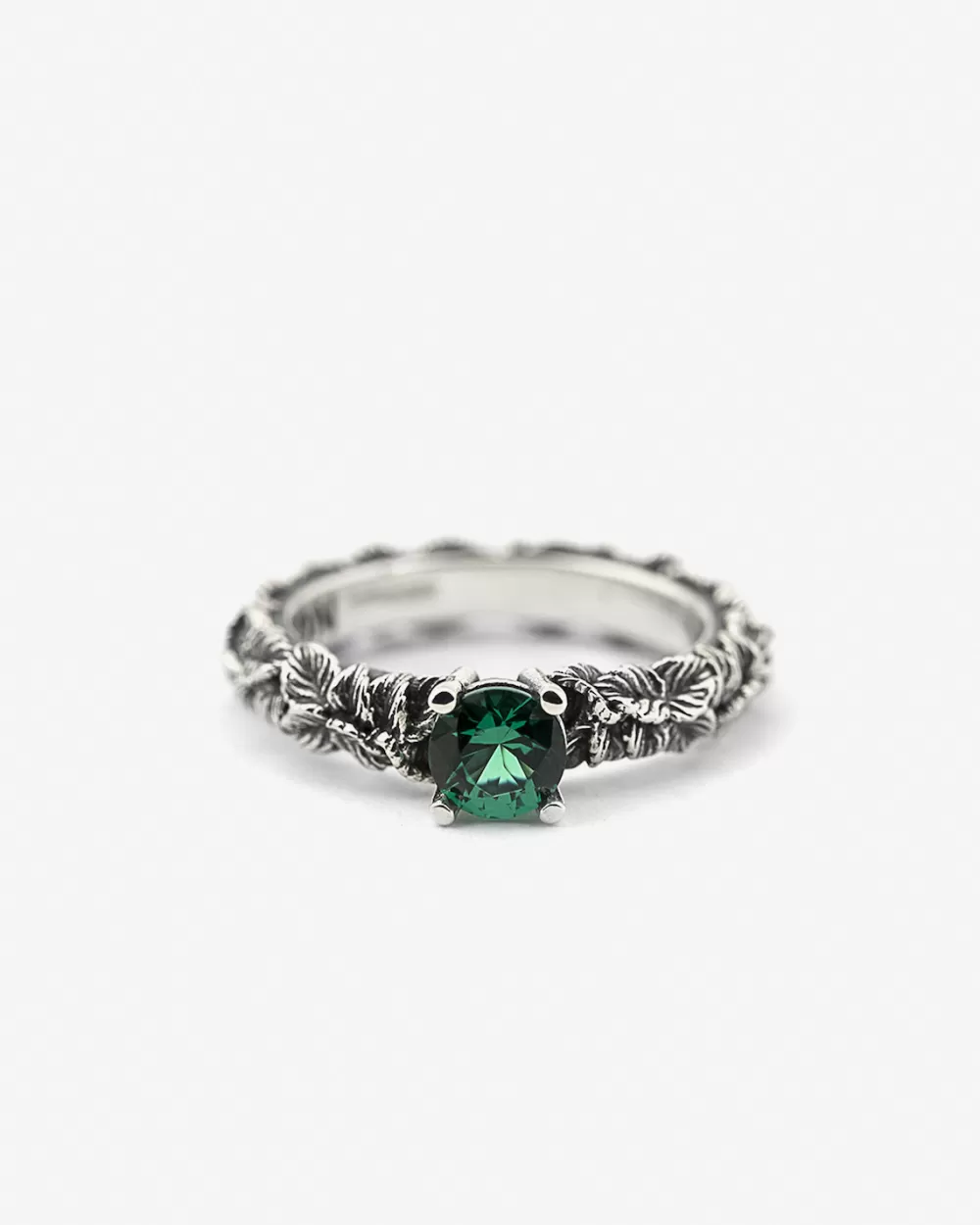Nove25 Anello Fedina Solitario Foglie Con Zirconia Cubica Verde