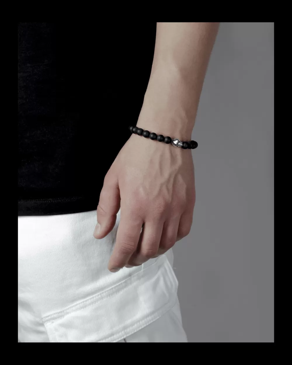 Nove25 Bracciale Onice Opaca 080 E Cuore Ex-Voto