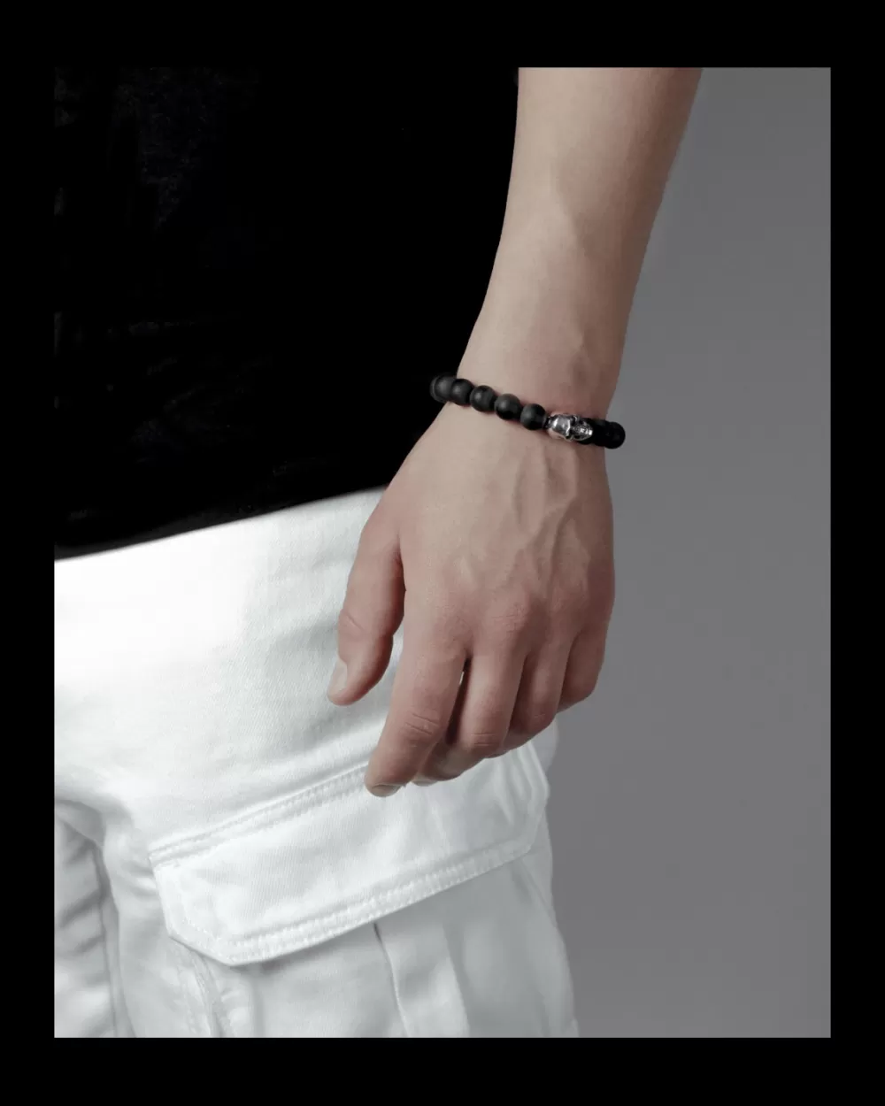 Nove25 Bracciale Onice Opaca 080 E Teschio Piccolo