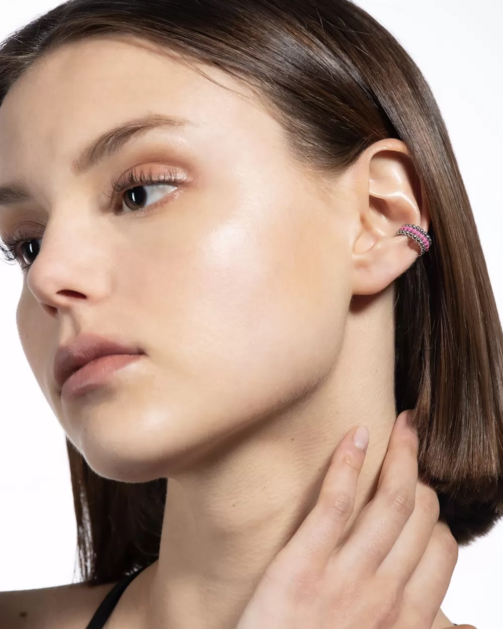 Nove25 Ear Cuff Orecchino Senza Buco Palline Tre Giri Smalto Fucsia