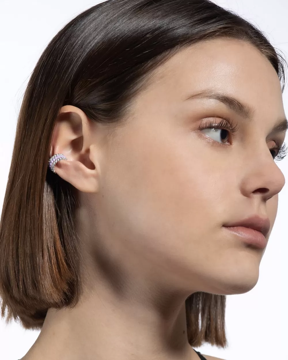 Nove25 Ear Cuff Orecchino Senza Buco Palline Tre Giri Smalto Lilla