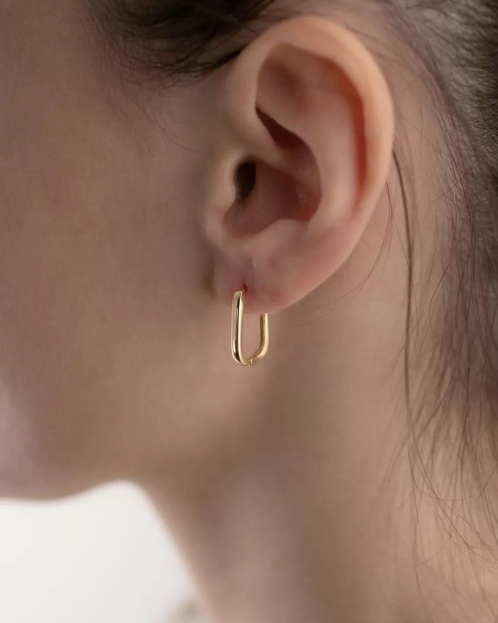 Nove25 Orecchino Singolo Ovale Squadrato Piccolo Slim / Oro Giallo Lucido